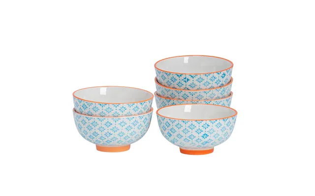 12cm Hand Printed Stoneware Rice Bowls - Pack Of Six