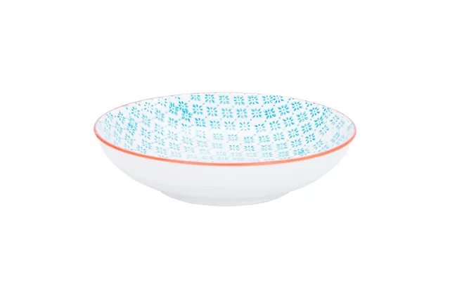 22cm Hand Printed Stoneware Pasta Bowl - Light Blue