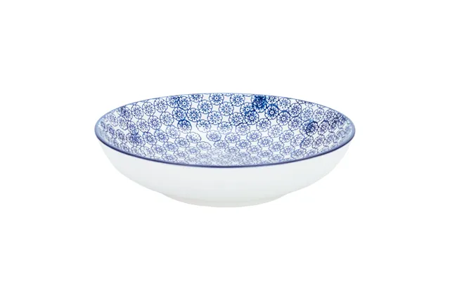 22cm Hand Printed Stoneware Pasta Bowl - Navy