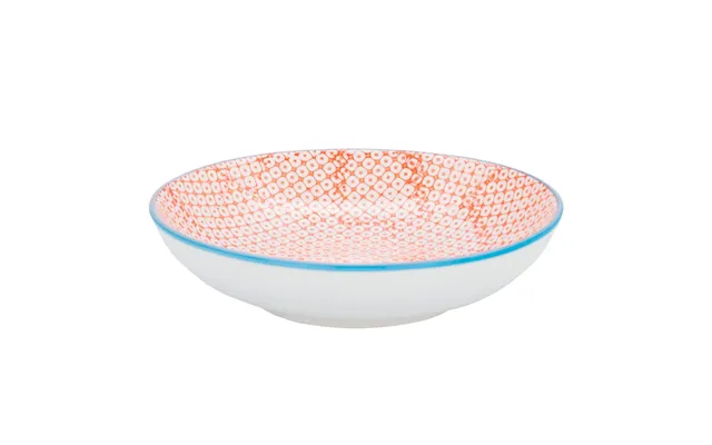 22cm Hand Printed Stoneware Pasta Bowl - Orange