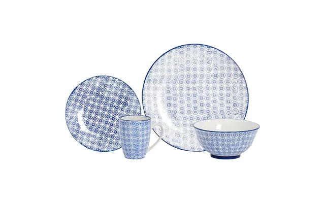 24pc Hand-printed Floral Stoneware Dinner Set - Navy