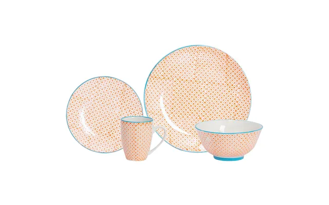 24pc Hand-printed Floral Stoneware Dinner Set - Orange