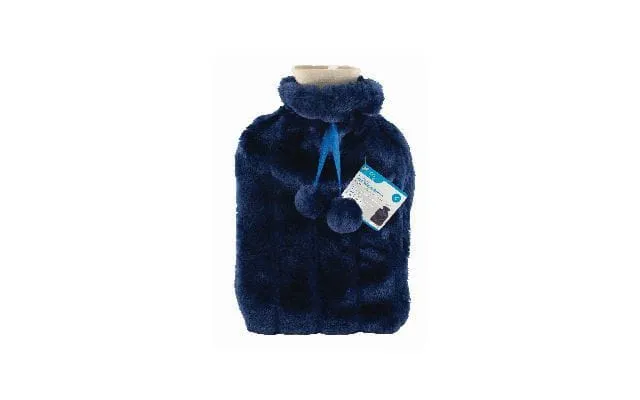 2l Hot Water Bottle & Plush Dark Blue Faux Fur Cover