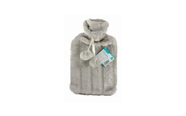 2l Hot Water Bottle & Plush Light Grey Faux Fur Cover