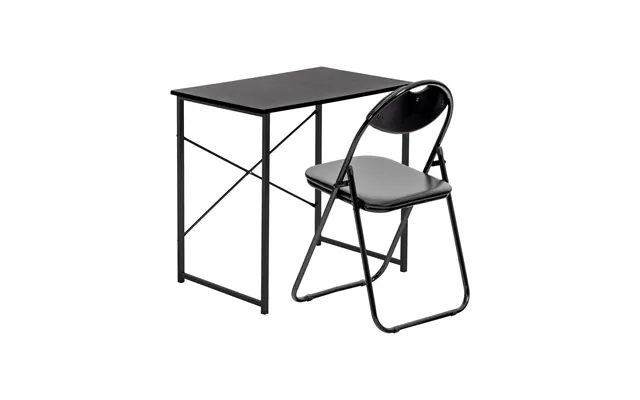 2pc Black Metal Industrial Office Desk & Chair Set - All Black