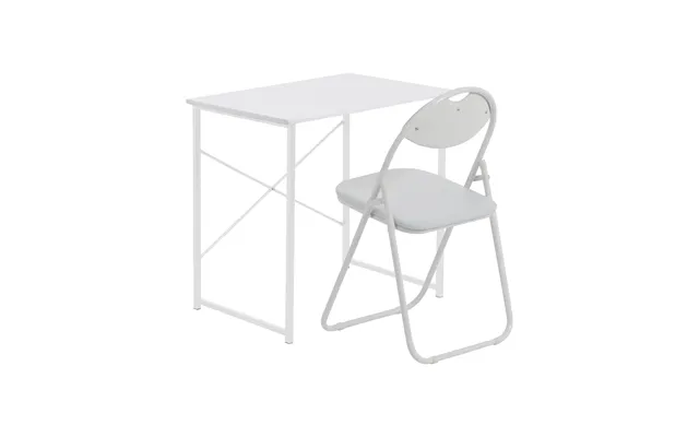 2pc Black Metal Industrial Office Desk & Chair Set - All White