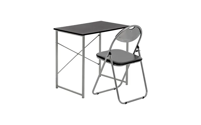 2pc Black Metal Industrial Office Desk & Chair Set - Black And Black