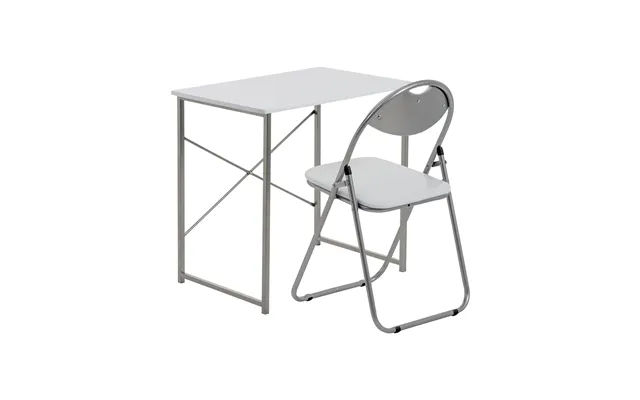 2pc Black Metal Industrial Office Desk & Chair Set - White And White