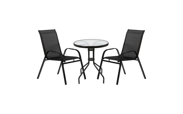 3 Piece Round Glass Top Patio Garden Set - Black