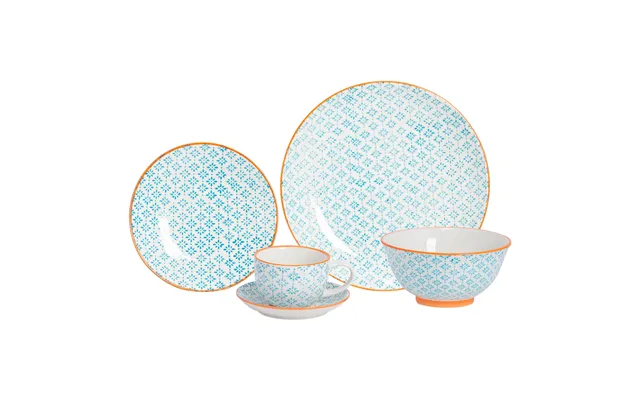 30pc Hand-printed Floral Stoneware Dinner Set - Blue