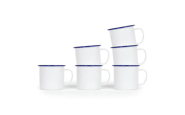 568ml White Enamel Mugs - Blue