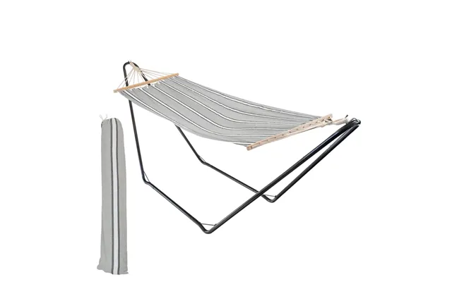 Deluxe Cotton Garden Hammock With Metal Stand - Grey And White Stripe