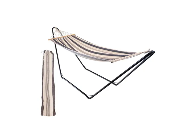 Deluxe Cotton Garden Hammock With Metal Stand - Navy Stripe