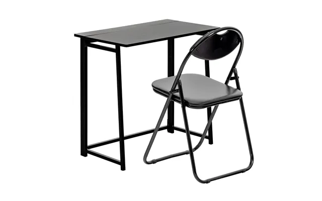 Deluxe Folding Wooden Desk & Chair Set - Black And Black