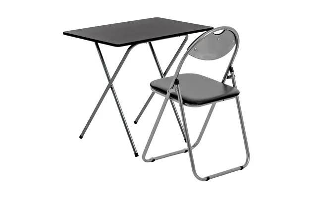 Folding Wooden Desk & Chair Set - Black And Silver