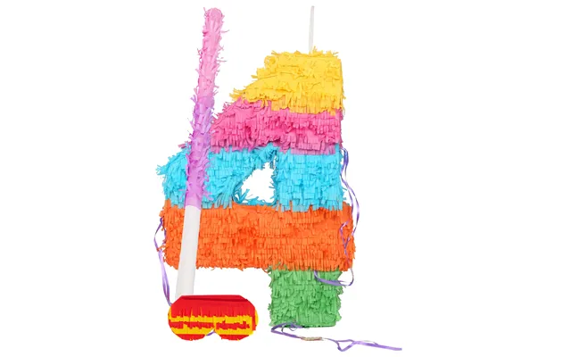 Large Number 4 Pinata Party Set - Pink Stick