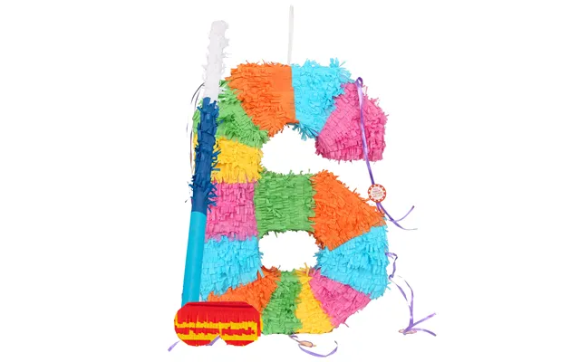 Large Number 6 Pinata Party Set - Blue Stick