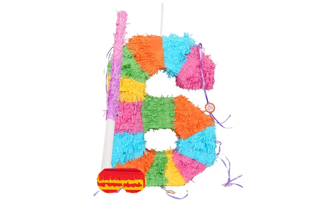 Large Number 6 Pinata Party Set - Pink Stick