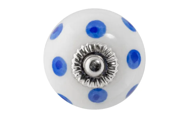 Round Ceramic Cabinet Knob - Blue Dot On White