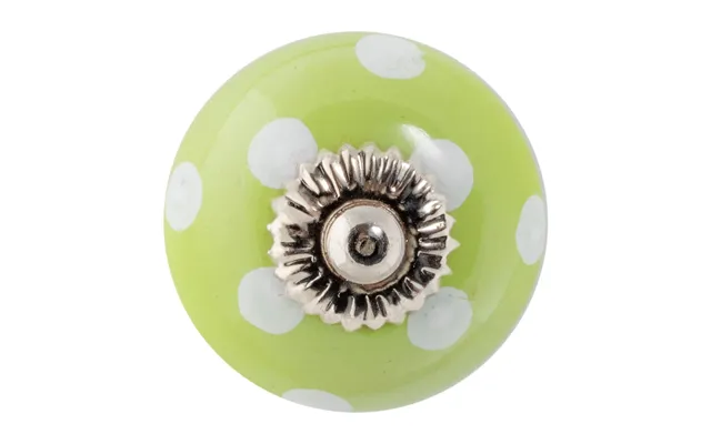Round Ceramic Cabinet Knob - White Dot On Green