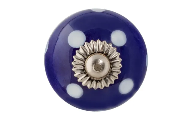 Round Ceramic Cabinet Knob - White Dot On Navy