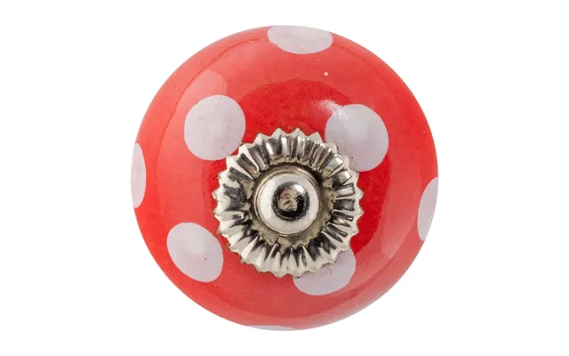 Round Ceramic Cabinet Knob - White Dot On Red