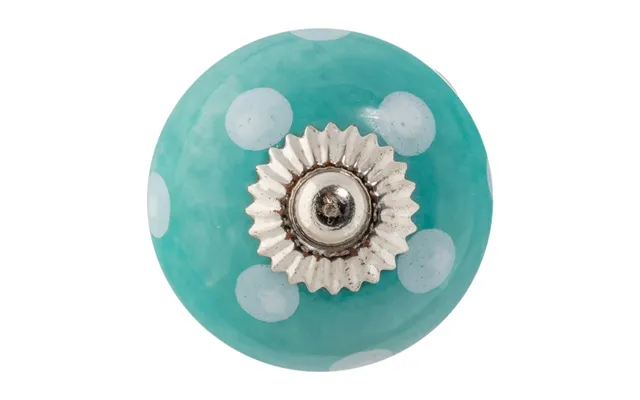 Round Ceramic Cabinet Knob - White Dot On Turquoise