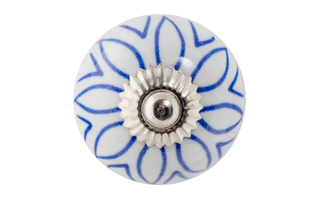 Round Geometric Ceramic Cabinet Knob - Blue Lines
