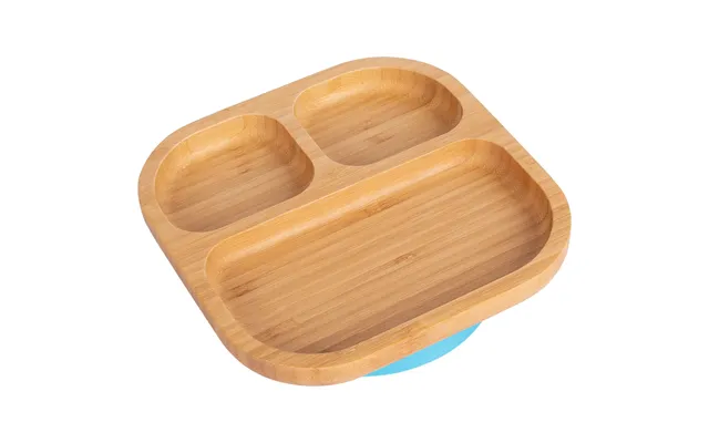 Square Divider Bamboo Suction Plate - Blue