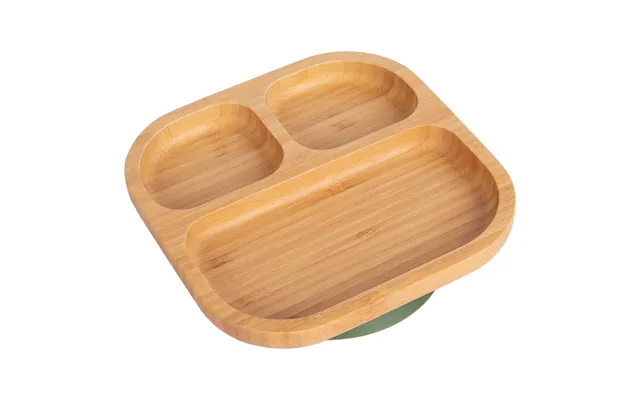 Square Divider Bamboo Suction Plate - Olive