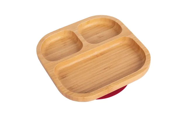 Square Divider Bamboo Suction Plate - Red
