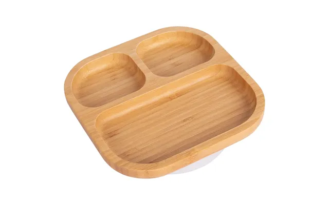 Square Divider Bamboo Suction Plate - White