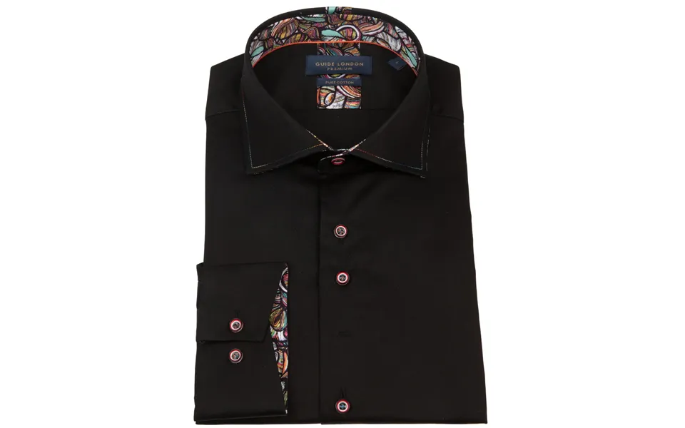 Black Plain Shirt With Floral Patterned Inner Collar And Cuffs