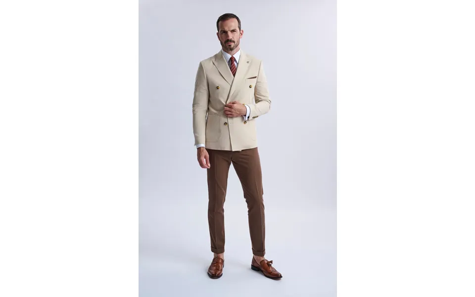 Leandro Fixed Double-breasted Suit With Tobacco Trousers