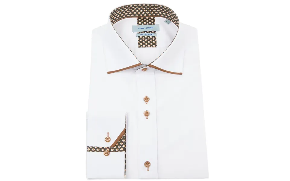 White Tan Long Sleeve Panelled Collar End On End Shirt