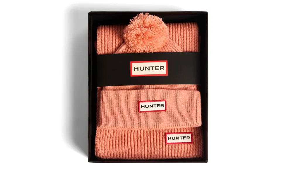 Hunter Arrinay Ribbed Pom Beanie Scarf Box Set Terracotta Hat & Scarf Set - One Size