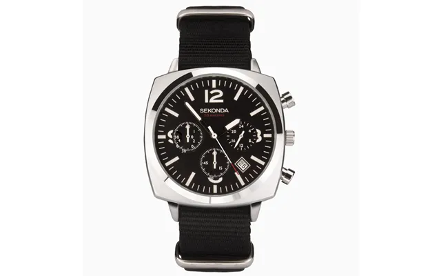 Sekonda Sekonda Airborne Men's Chronograph Watch Silver Case & Black Canvas Strap With Black Dial 1989