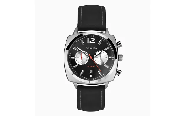 Sekonda Sekonda Airborne Men's Chronograph Watch Silver Case & Black Leather Strap With Black Dial 30028