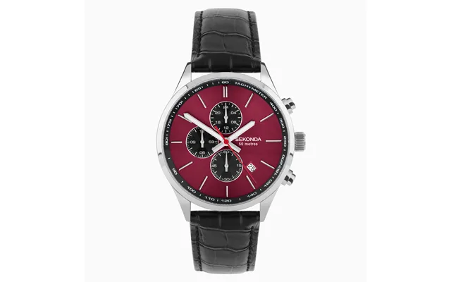 Sekonda Sekonda Endurance Dual Time Men's Watch Silver Alloy Case & Black Leather Strap With Red Dial 30145