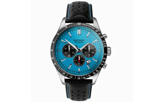 Sekonda Sekonda Velocity Chronograph Men's Watch Stainless Steel Case & Black Leather Strap With Blue Dial 30019