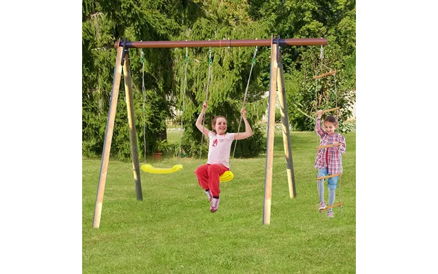 Trigano Piki Kids Wooden Double Garden Swing With Rope Ladder