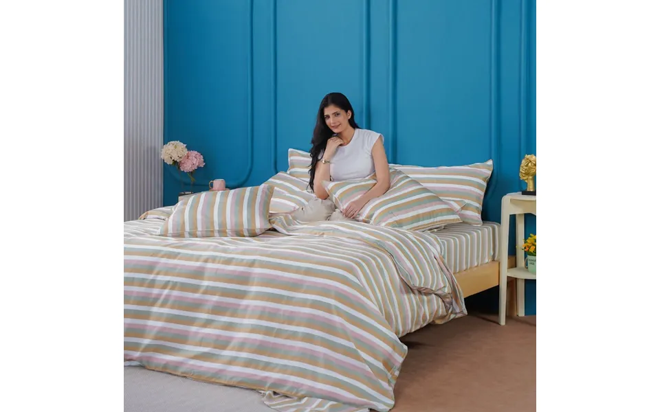 Ella Cotton - Serene Striped Duvet Cover, Fitted Sheet & Pillowcases Set, Super King