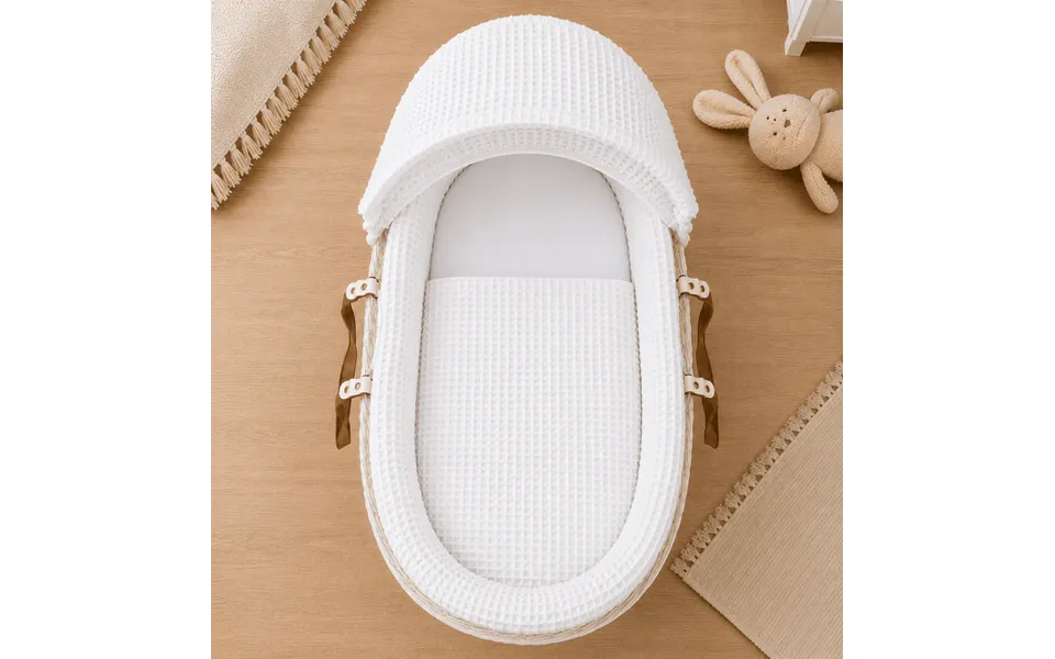 White Waffle Moses Basket Bedding Set Basket Not Included