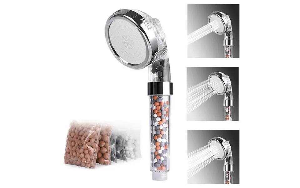 Showery 3 Mode High Pressure & Water Softening Shower Head - 3-layer Filtration Stones With Shower Hose