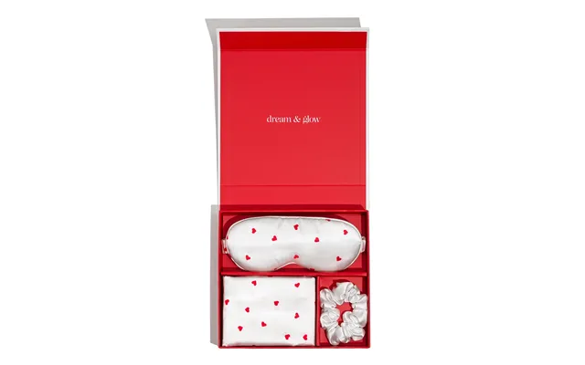 Silver Cloud Heart Print Satin Pillowcase & Sleep Mask Gift Set With Silver Ions