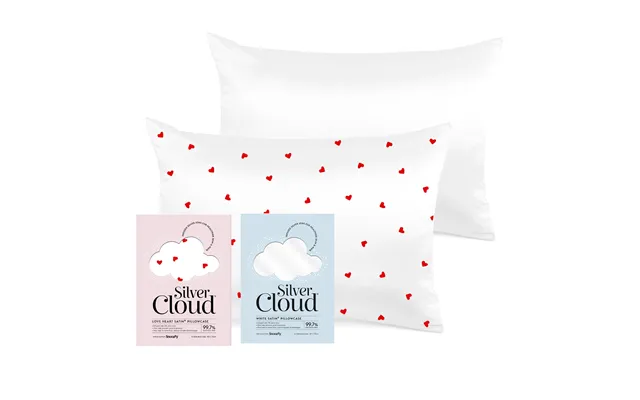 Silver Cloud Heart Print & White Satin Pillowcase Twinpack