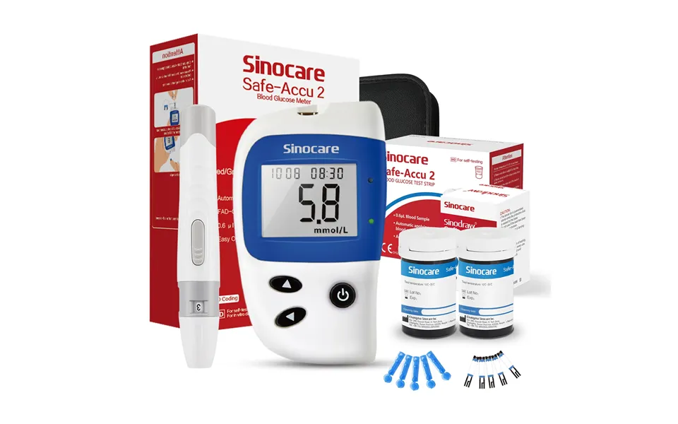 Sinocare Safe Accu 2 Blood Sugar Monitor With Advanced Technology, 200 Memory To Know Value Changes - 1pc Meter 100pcs× 