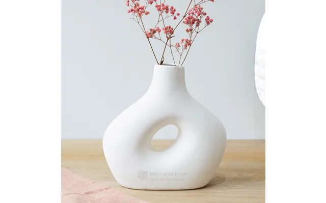 Dried Flowers In Engraved Ceramic Vase Beige