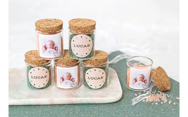 Personalised Glass Jars With Square Stickers And Green Gath Salt - Set Of 12