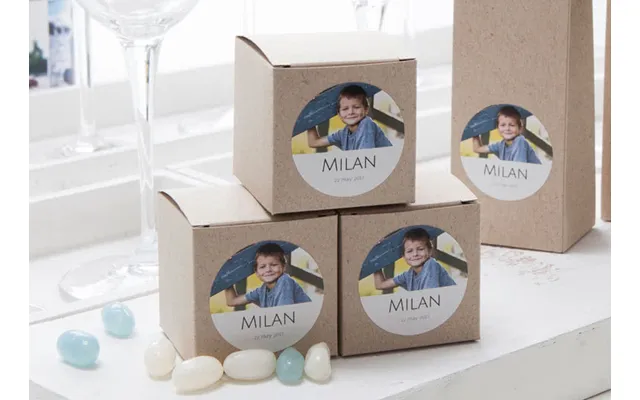 Personalised Paper Box Beige Round Sticker - Set Of 24